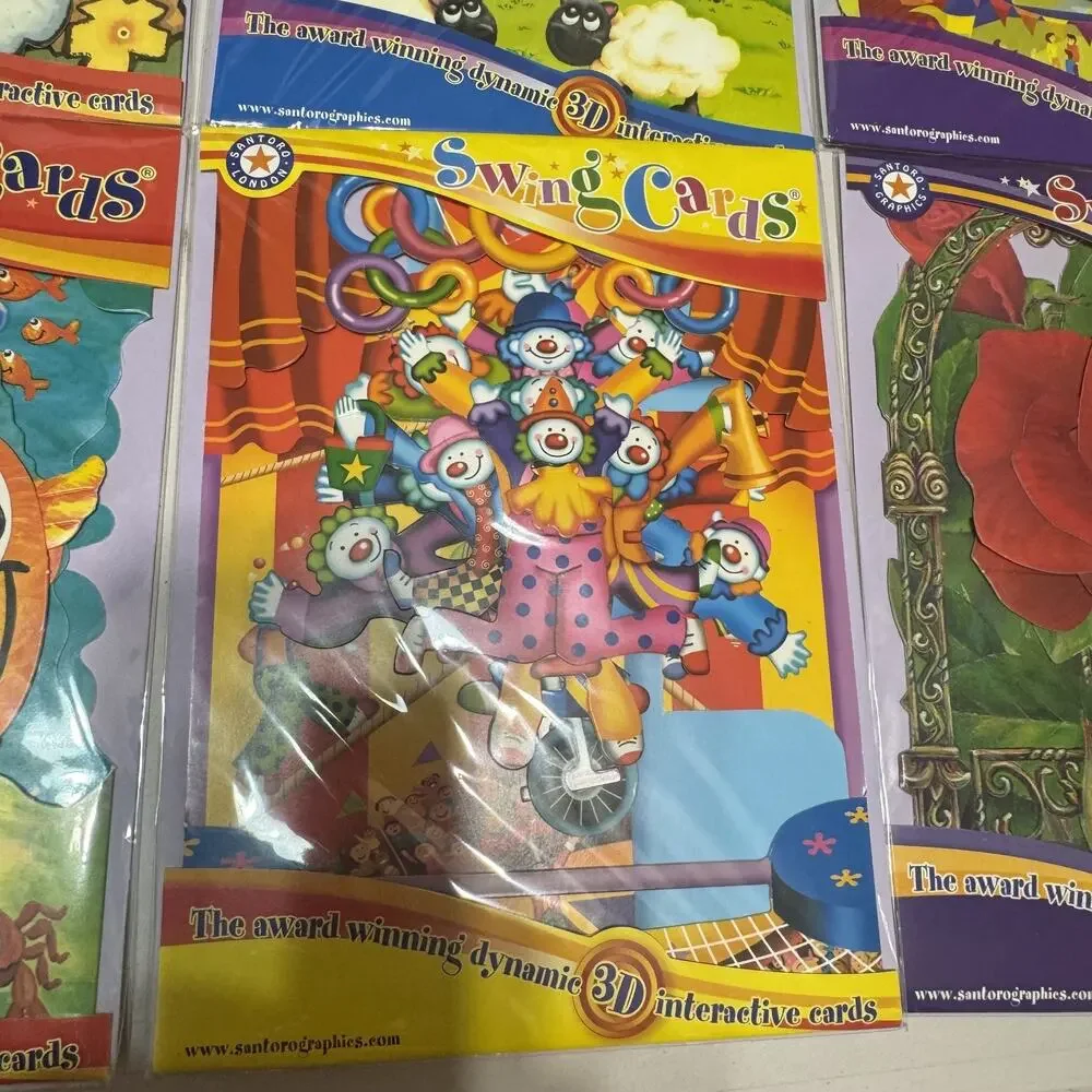 New Lot of 6 Swing 3D Popup Cards Santoro Birthday colorful dog pig circus roses
